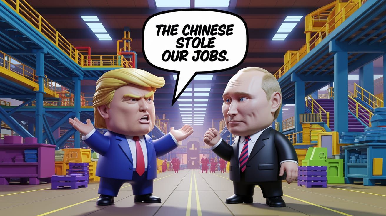 Comic Book Illustration of Two Leaders in Factory