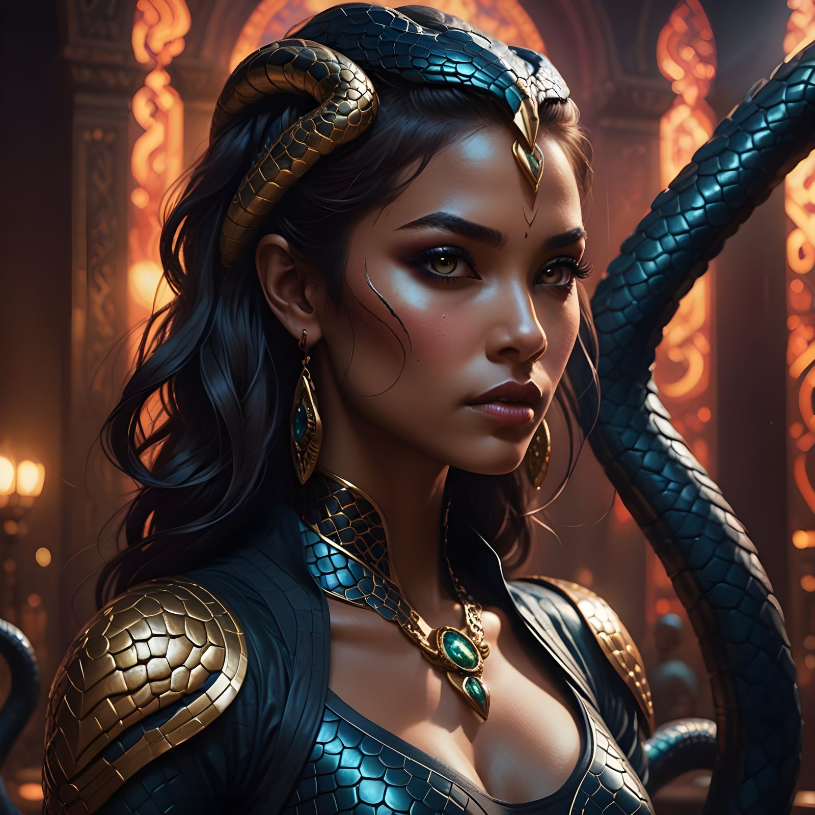Cobra Woman With Jewel-Toned Lighting