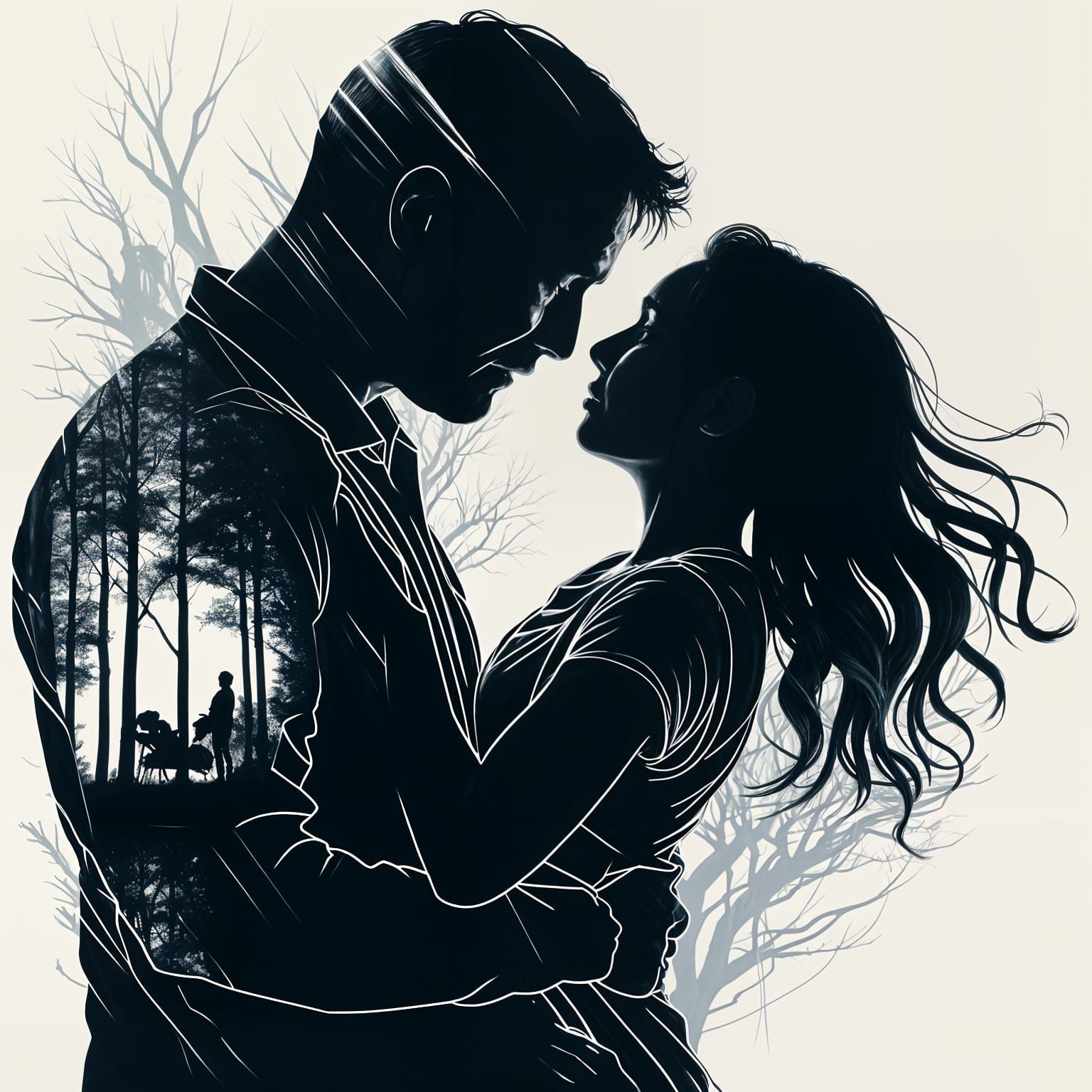 Surreal Portrait of Family Embrace in Double Exposure