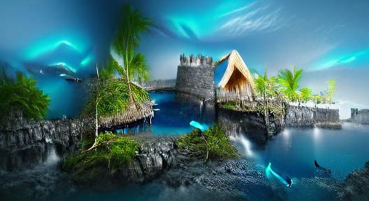 Viking Tropical Oasis: Azure Lake Fortress at Night