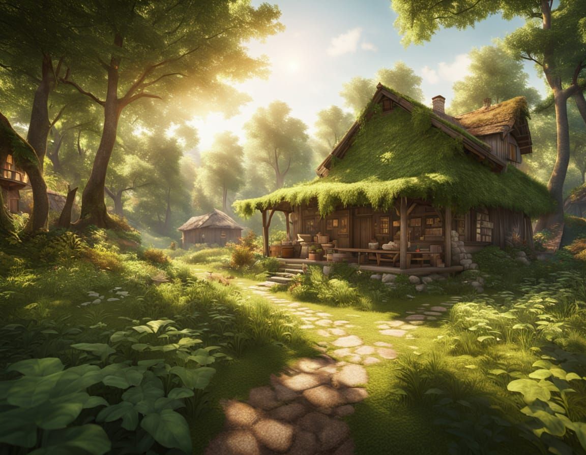 Photorealistic Animal Village in Lush Forest