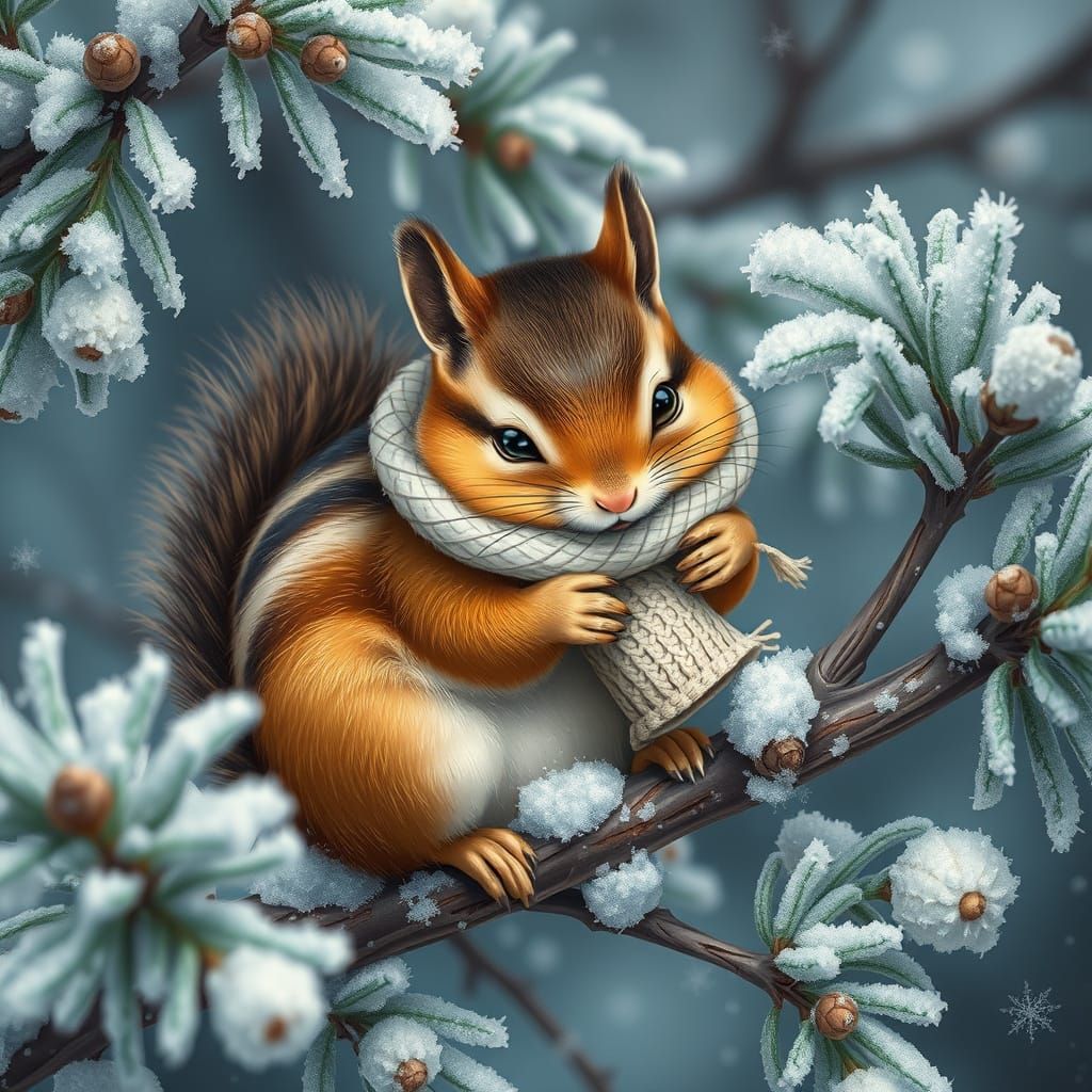 Chipmunk in Winter: Hyperrealistic Detail