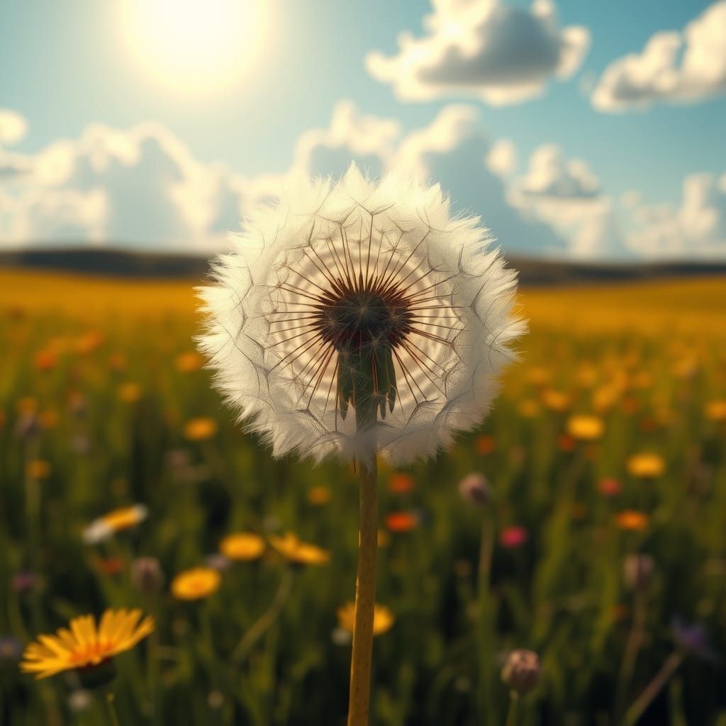 Lush Dandelion in Wildflower Field: 3D Render