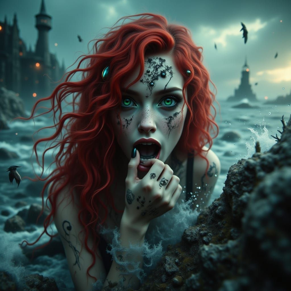 Siren in Dark Fantasy Stormy Seas