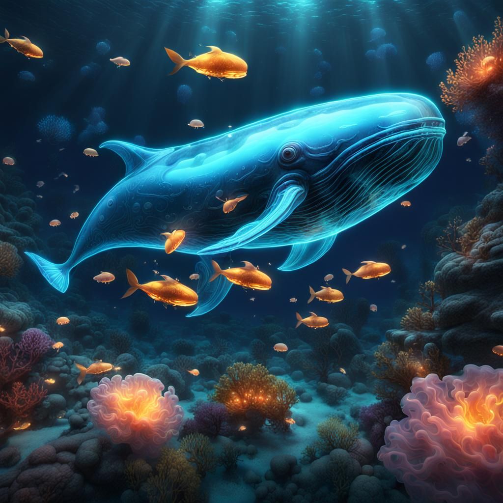 Glowing Glass Whale Underwater Fantasy