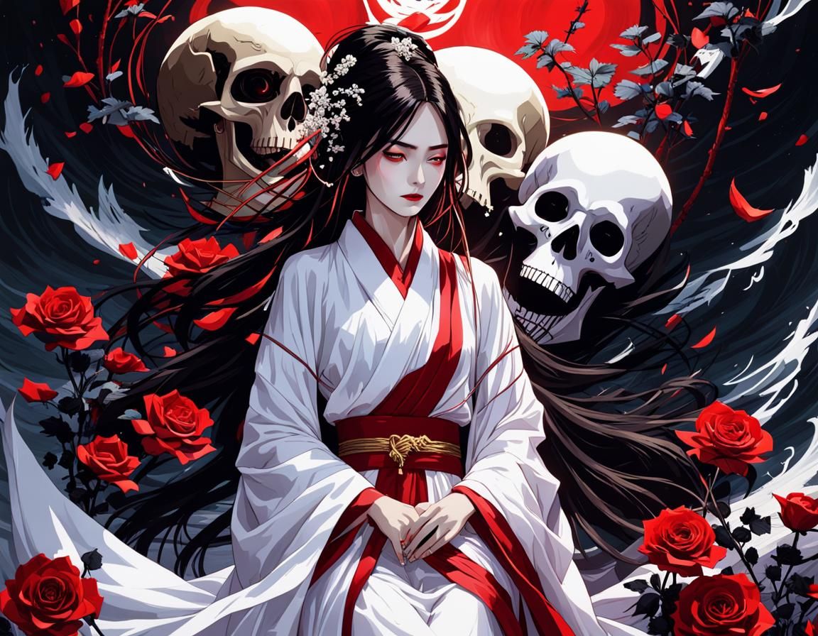 Yuki Onna and Monk in Kintsugi 3D Art