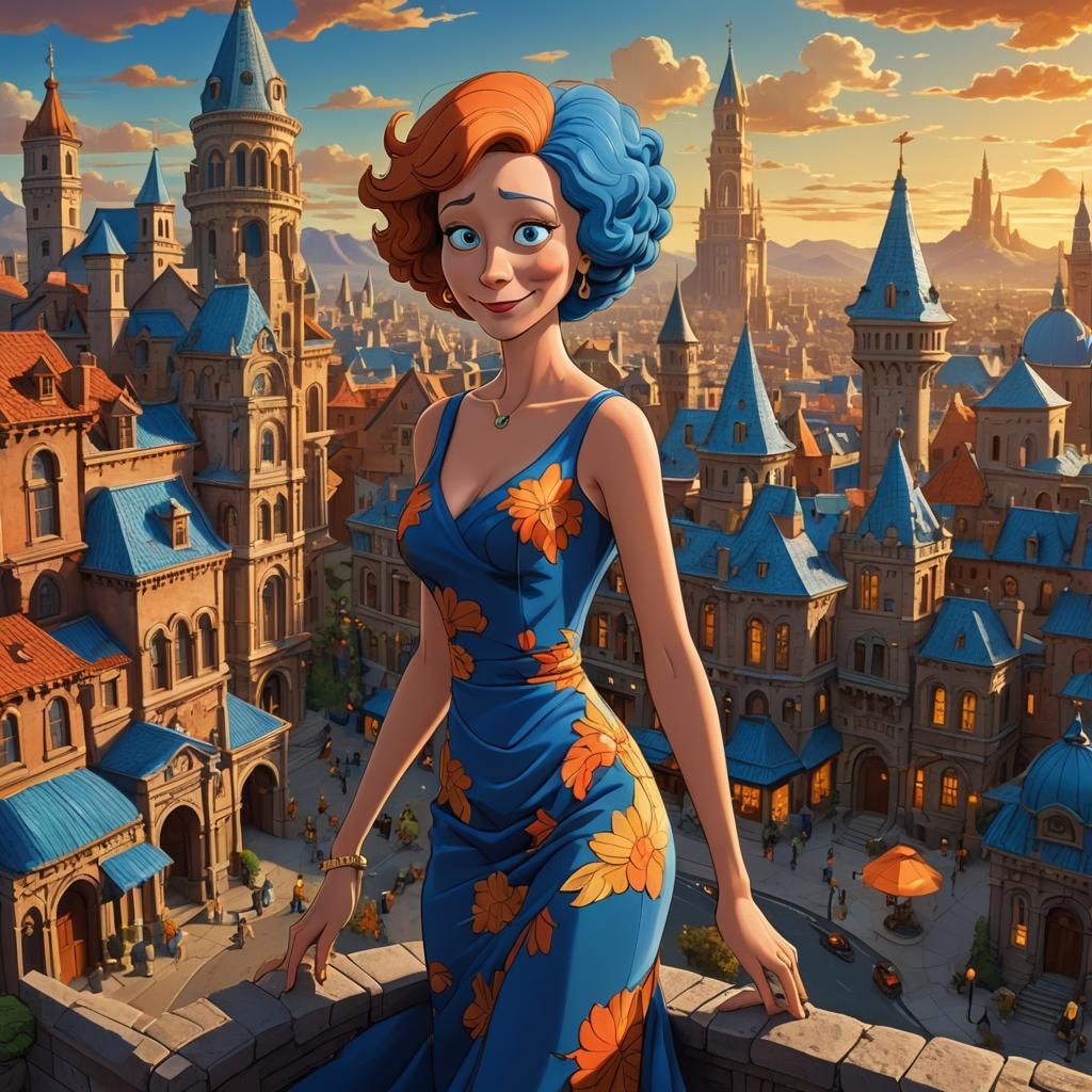 Lois Griffin and Marge Simpson Fusion in Cityscape