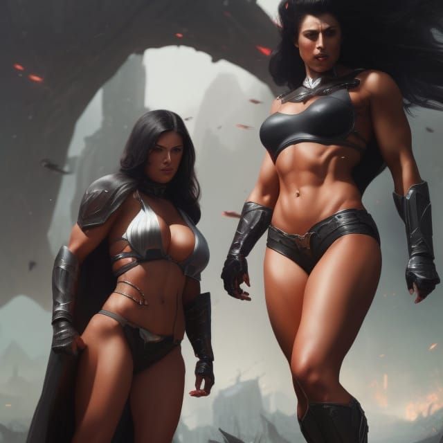 Dark Elf and Human Lovers in Sci-Fi Style