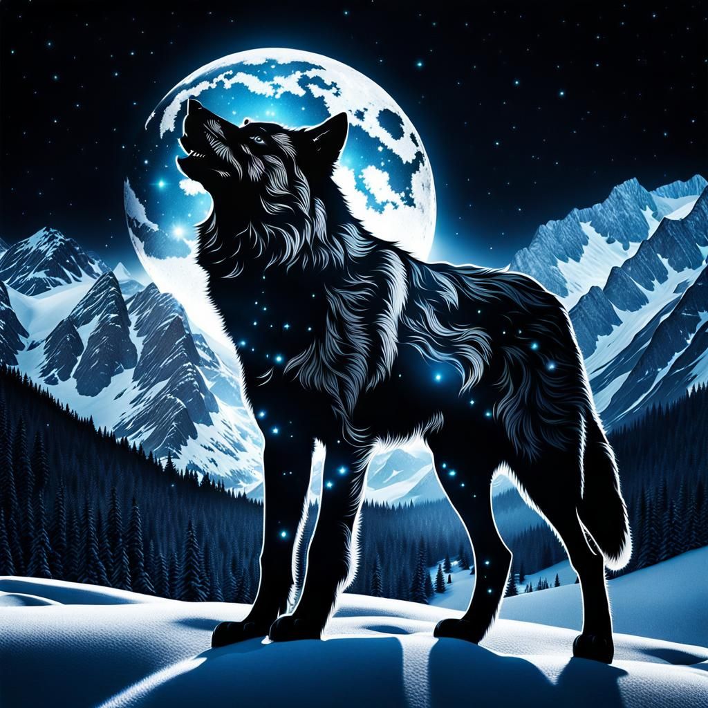 Wolf Silhouette with Arctic Landscape Double Exposure