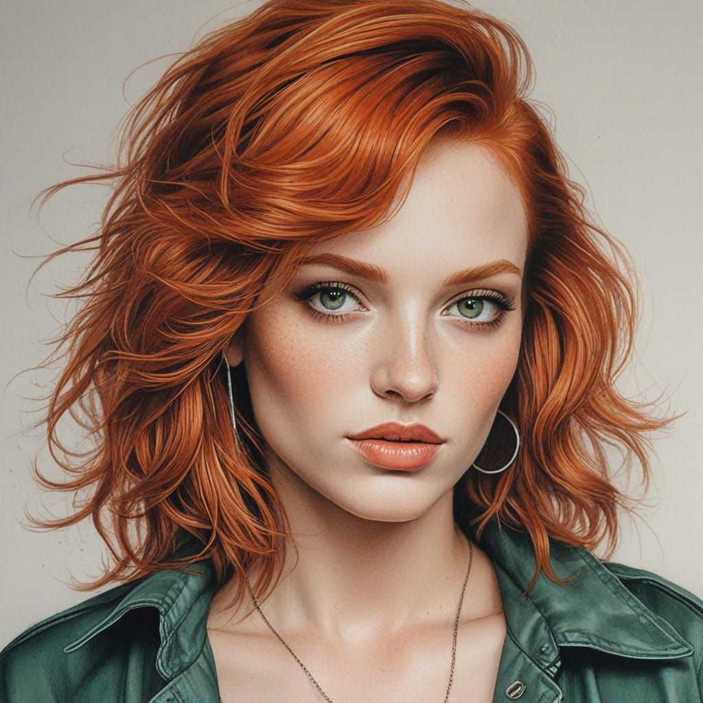 Vibrant Redheaded Disco Princess in 1980s Glam Style