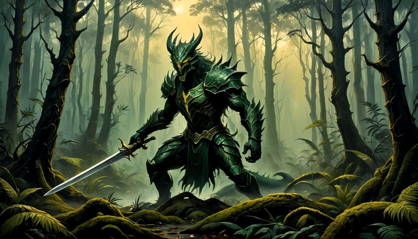 Legendary Sword of Aspid: Spiritual Oil Painting