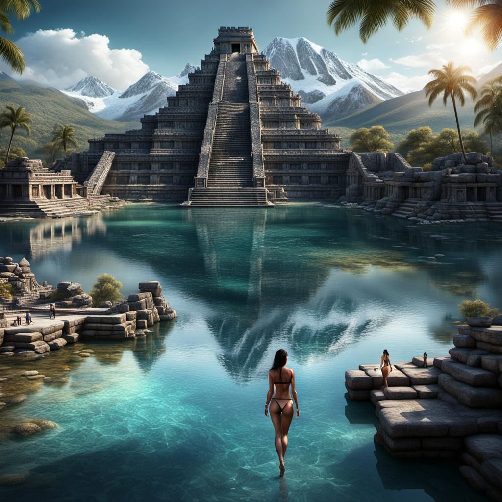 Scarlet Bouvier at Mountain Lake with Mayan Ruins