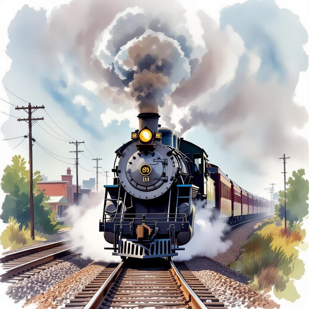 Ethereal Watercolor Steam Train in Abilene, Texas