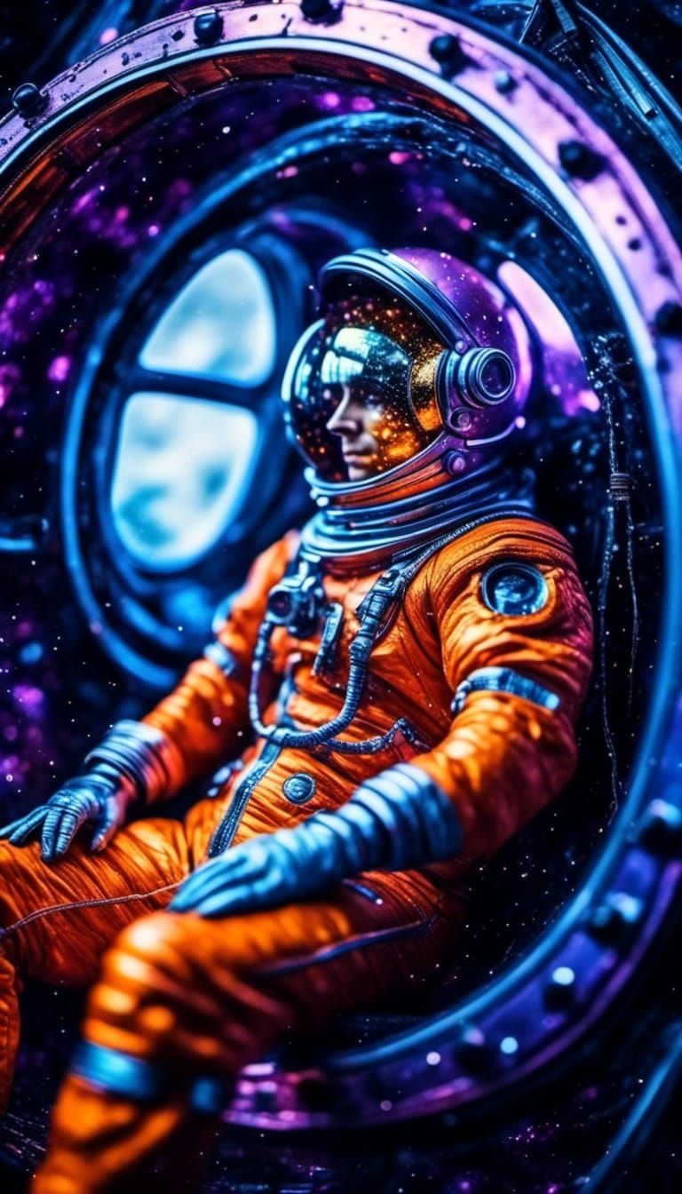 Yuri Gagarin Portrait in Vintage Cosmic Style