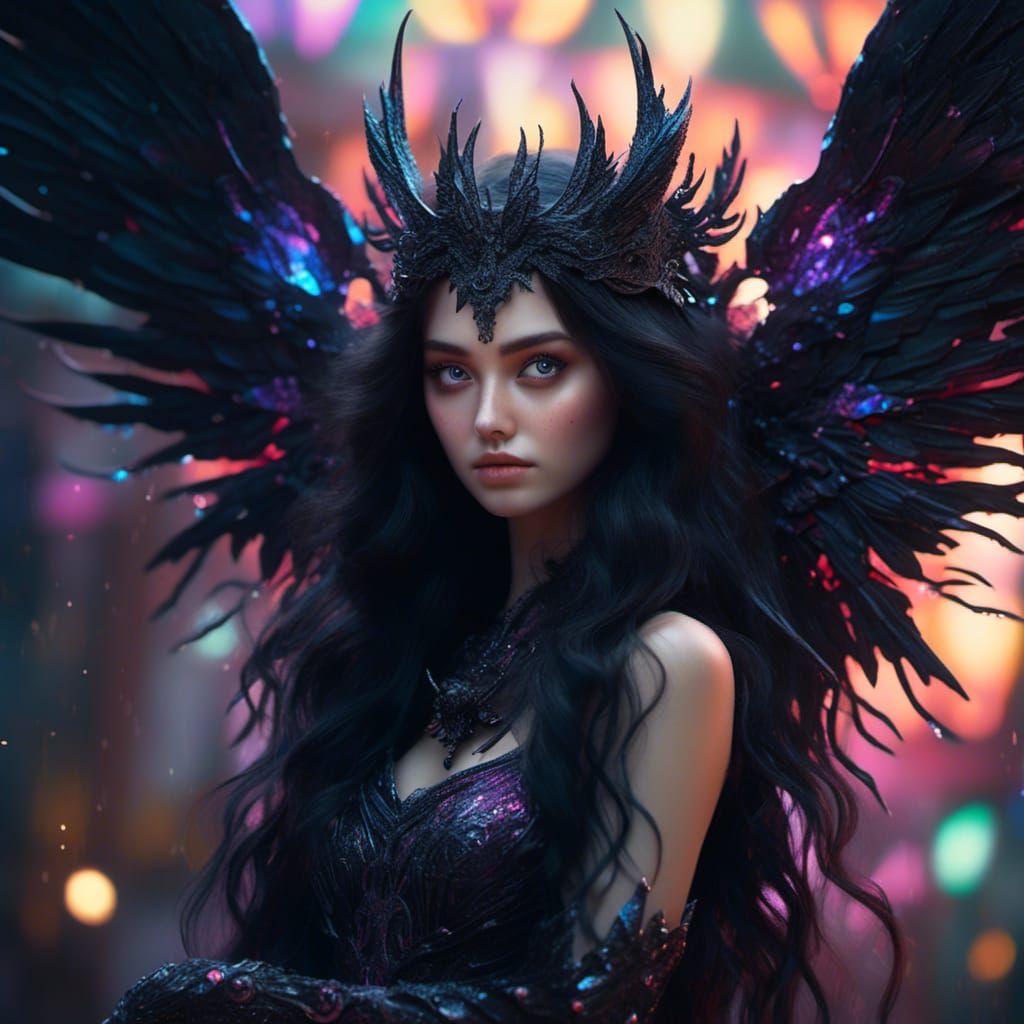 Iridescent Demoness Portrait in Dark Fantasy Style