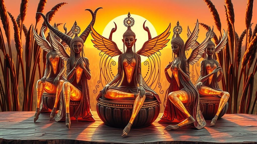 Transcendent Deities with Animal Elements in Ethereal Raku S...