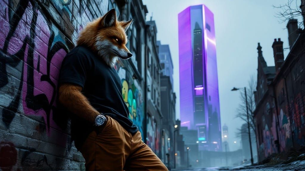 Menacing Fox in Gritty Urban Alley