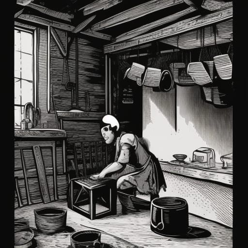 Architect Forging Keys in Linocut Style