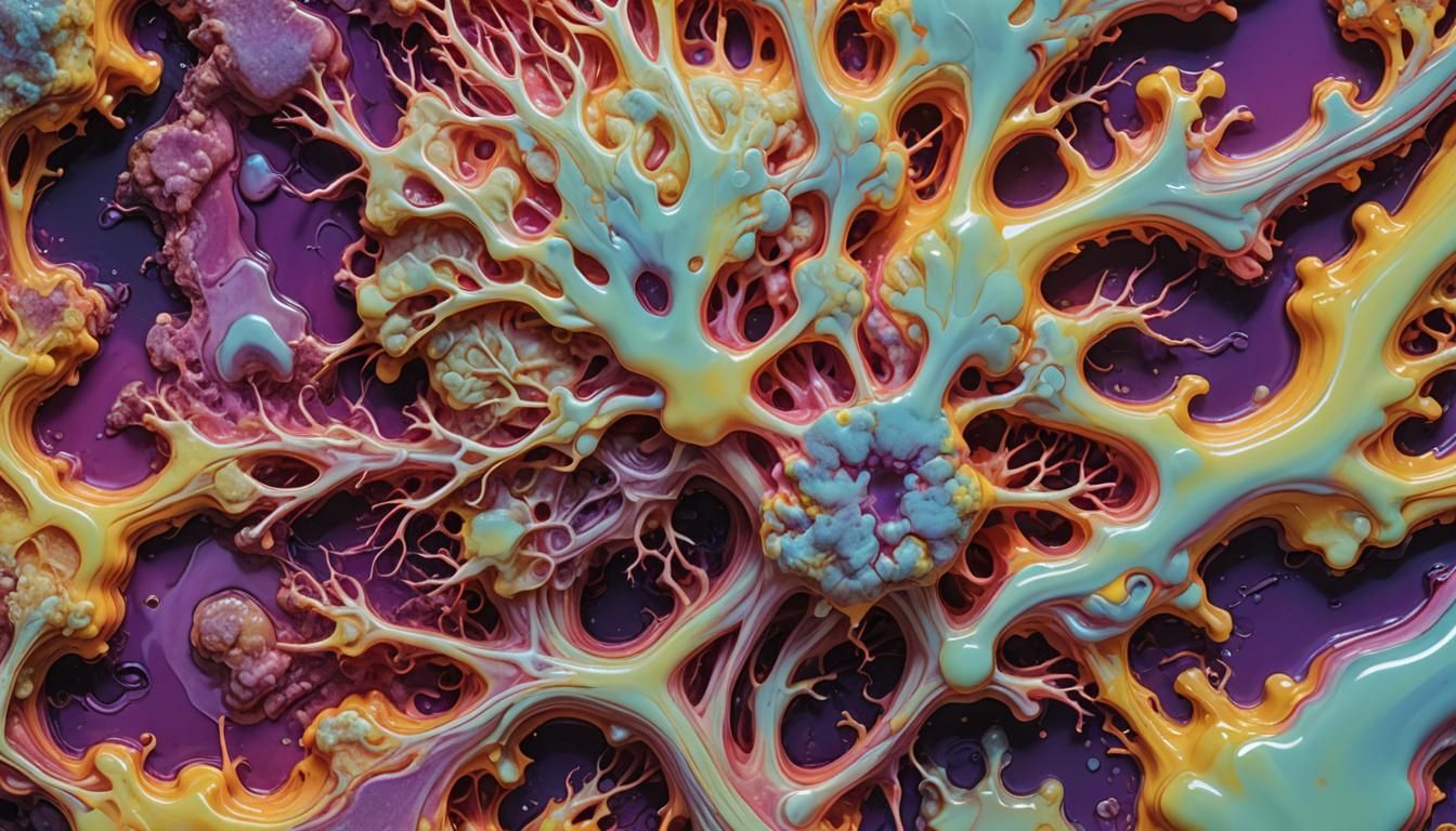 The lyrical abstracted thermal imaging parasitic brain rot, vividly depicted in a mix of resin casted acrylic art, macr...