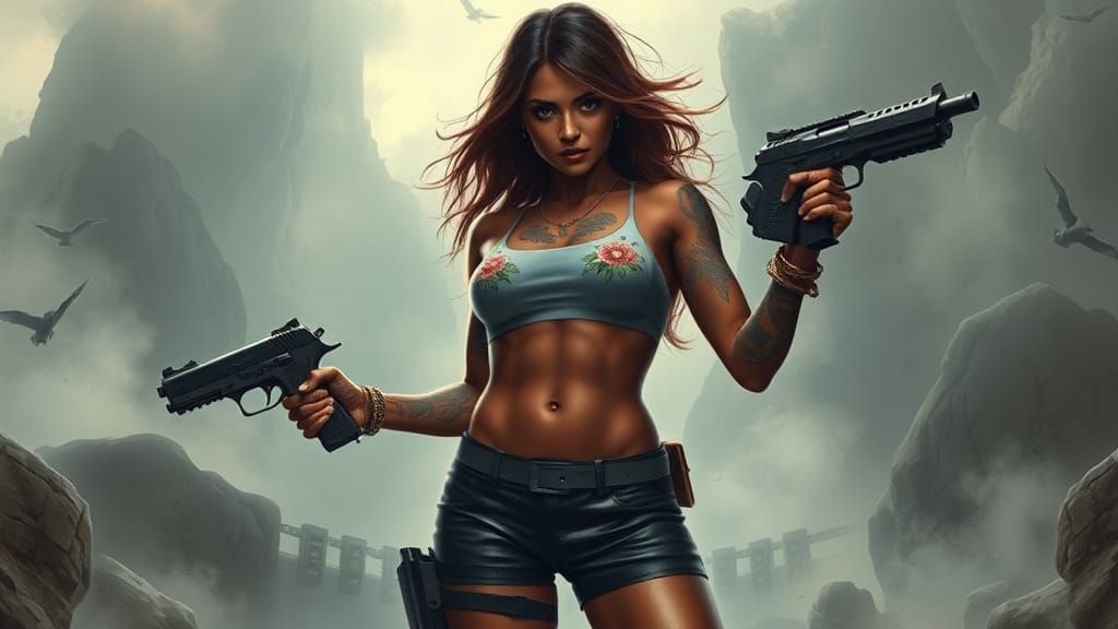 Sci-Fi Tattooed Bodybuilder in Urban Fantasy Style