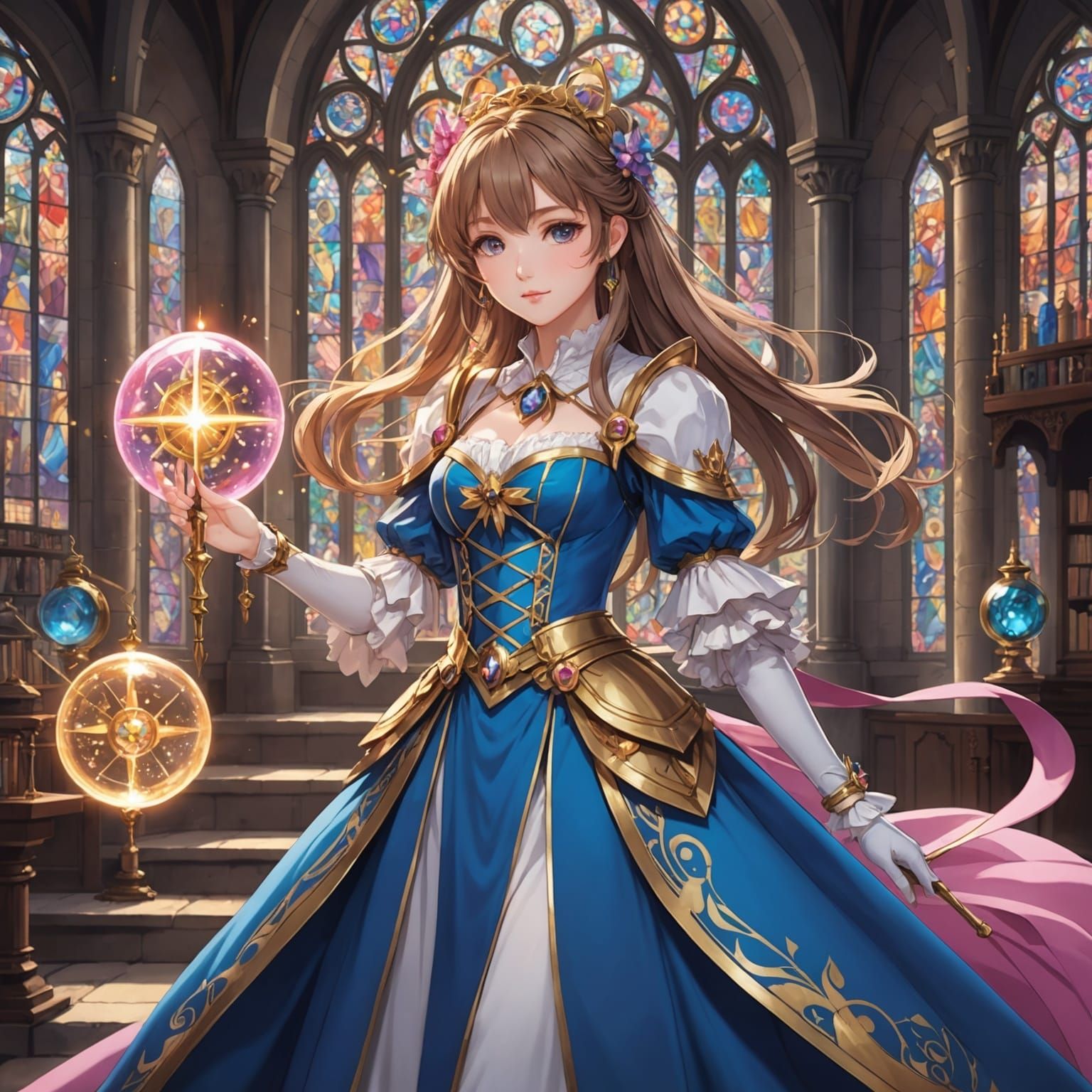 Anime Magical Girl Casting Spell in Medieval Setting