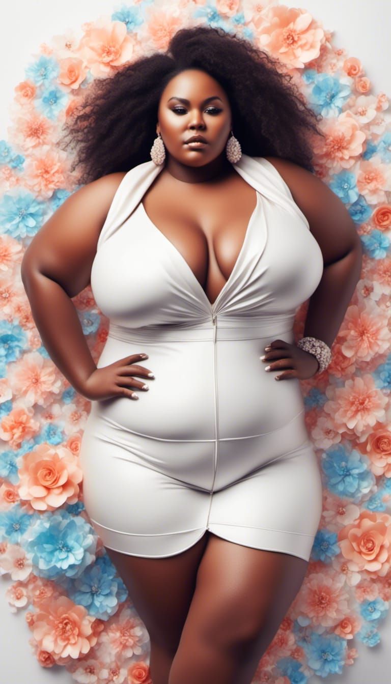 Plus Size Woman in White Leather, Hyperrealistic Pastel Art