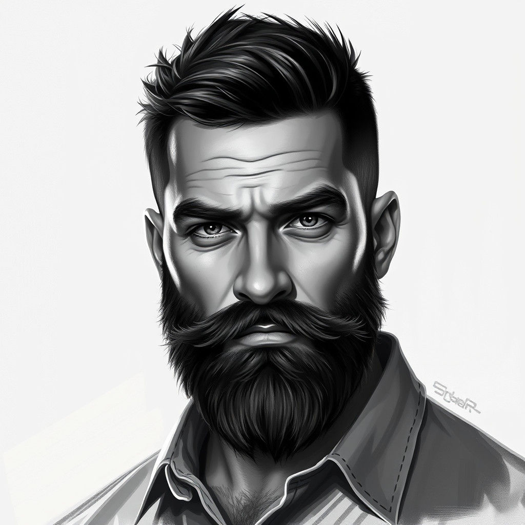 Intense Man Portrait in High Contrast Digital Painting