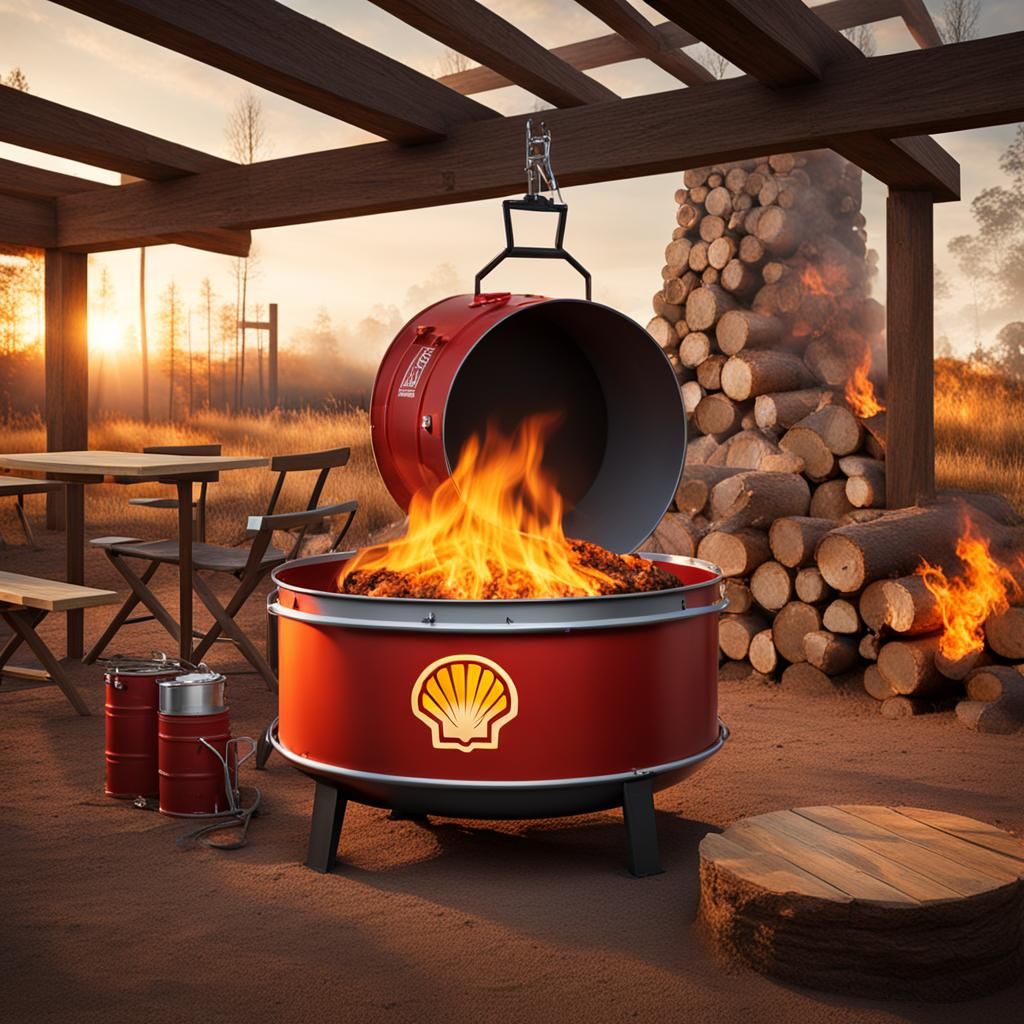 Shell Drum Spit Roast over Fire