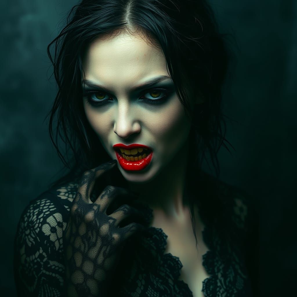 Dark Seductress in Ominous Black Lace