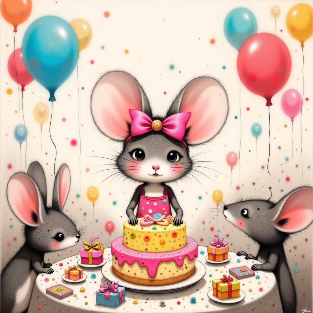 Mouse's Surprise Birthday Party in Whimsical Style