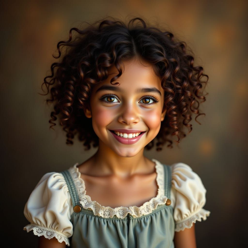 Photorealistic Curly-Haired Child in Vintage Style