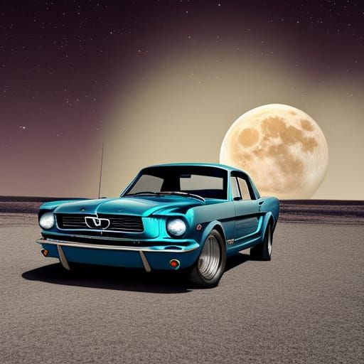 1964 Ford Mustang Under a Full Moon