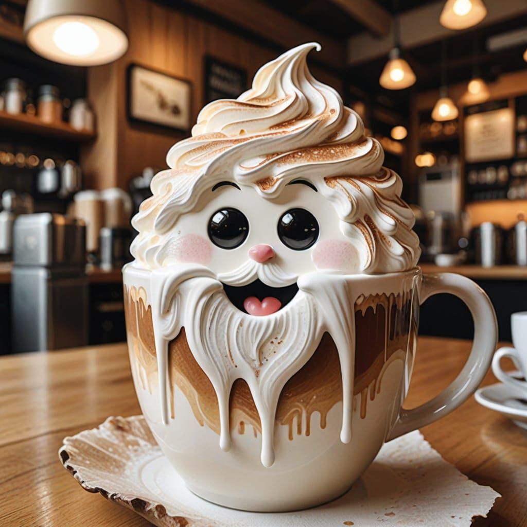 Whimsical Latte Yeti Peeks Out