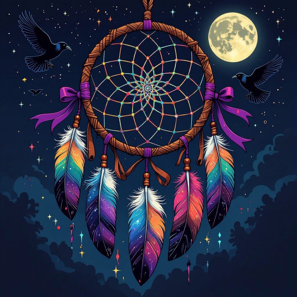 Geometric Galaxy Dreamcatcher in Street Art Style