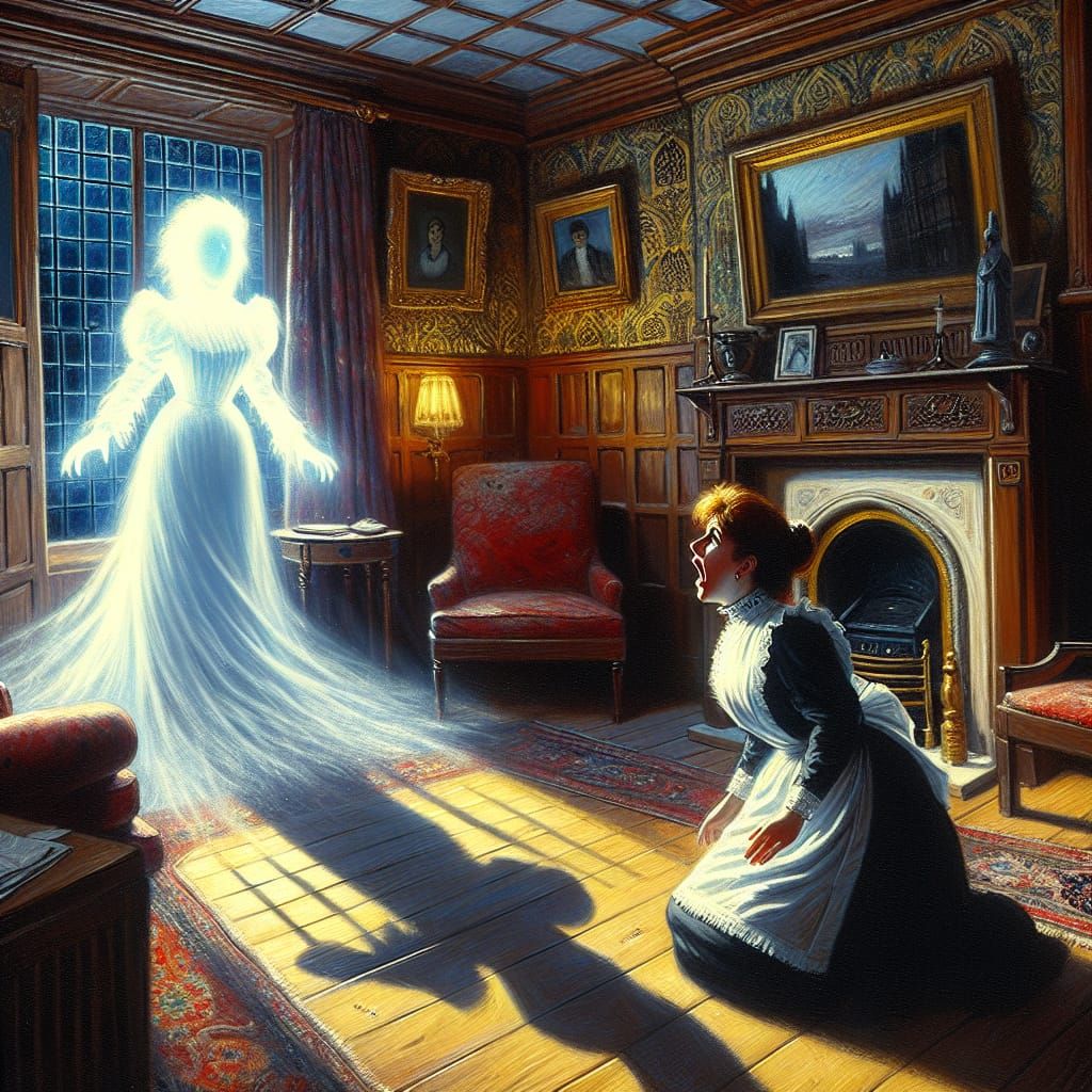Edwardian Ghostly Apparition in Realistic Oil Painting