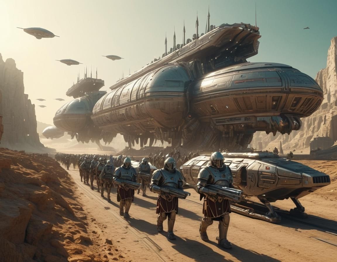 Futuristic Roman Army Marches on Alien City