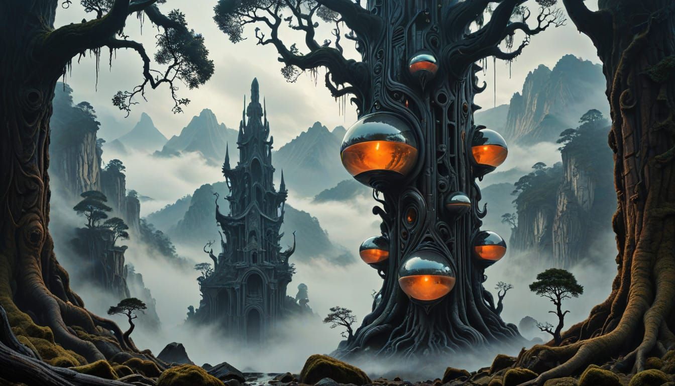 Ethereal Cityscape in Muted, Mystical Tones