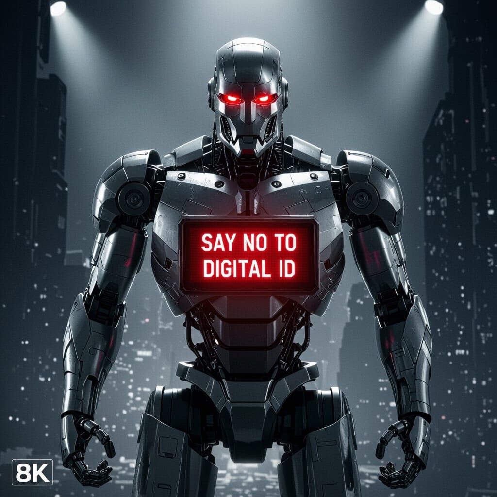 Robot Protests Digital ID in High-Res Photo