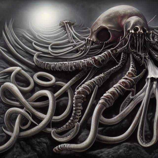 Skeletal Kraken with Eyestalks in Dark Fantasy Style