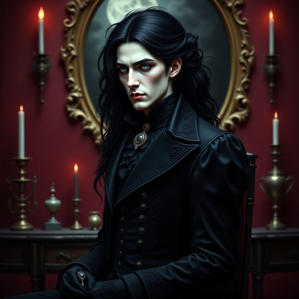 Gothic Man in Victorian Parlor, Ash Thorp Style