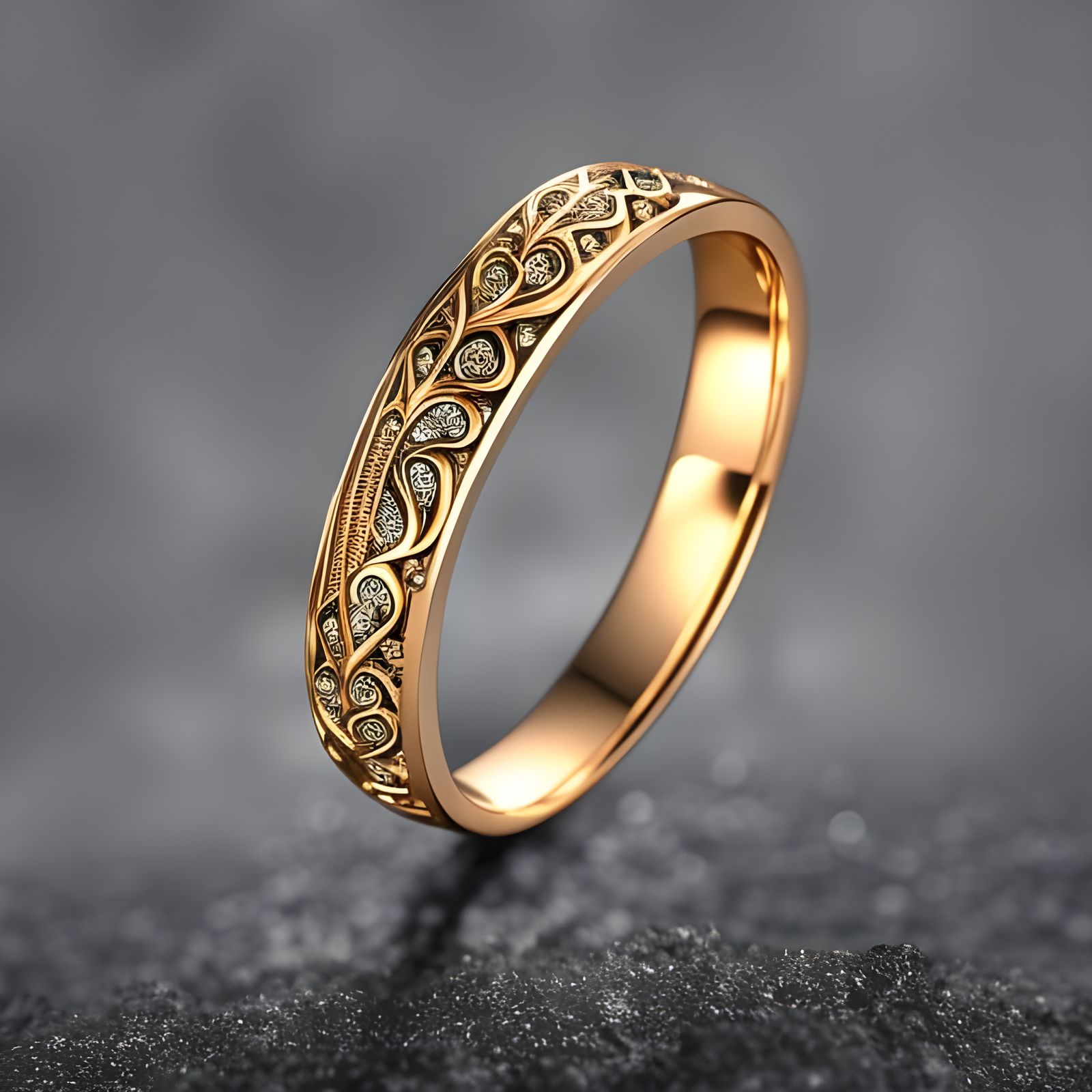 Gold Wedding Ring with Intricate Fractal Design