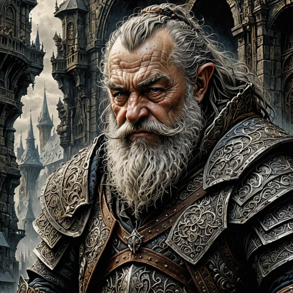 Intimidating Dwarf in Rocky Mine, Hyperrealistic Ink Drawing