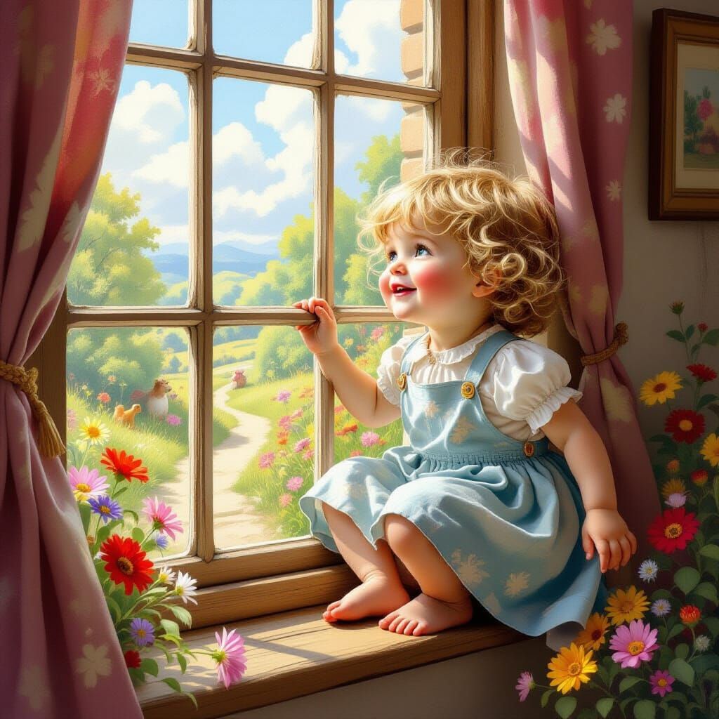 Boy Gazing at Magical Path, Beatrix Potter Style