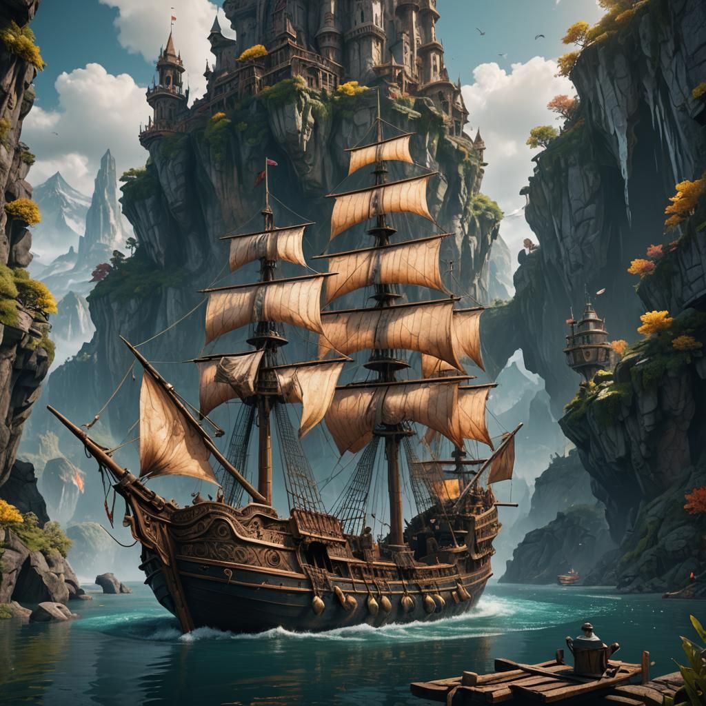 Fantastical Boat Matte Painting in Deep Color