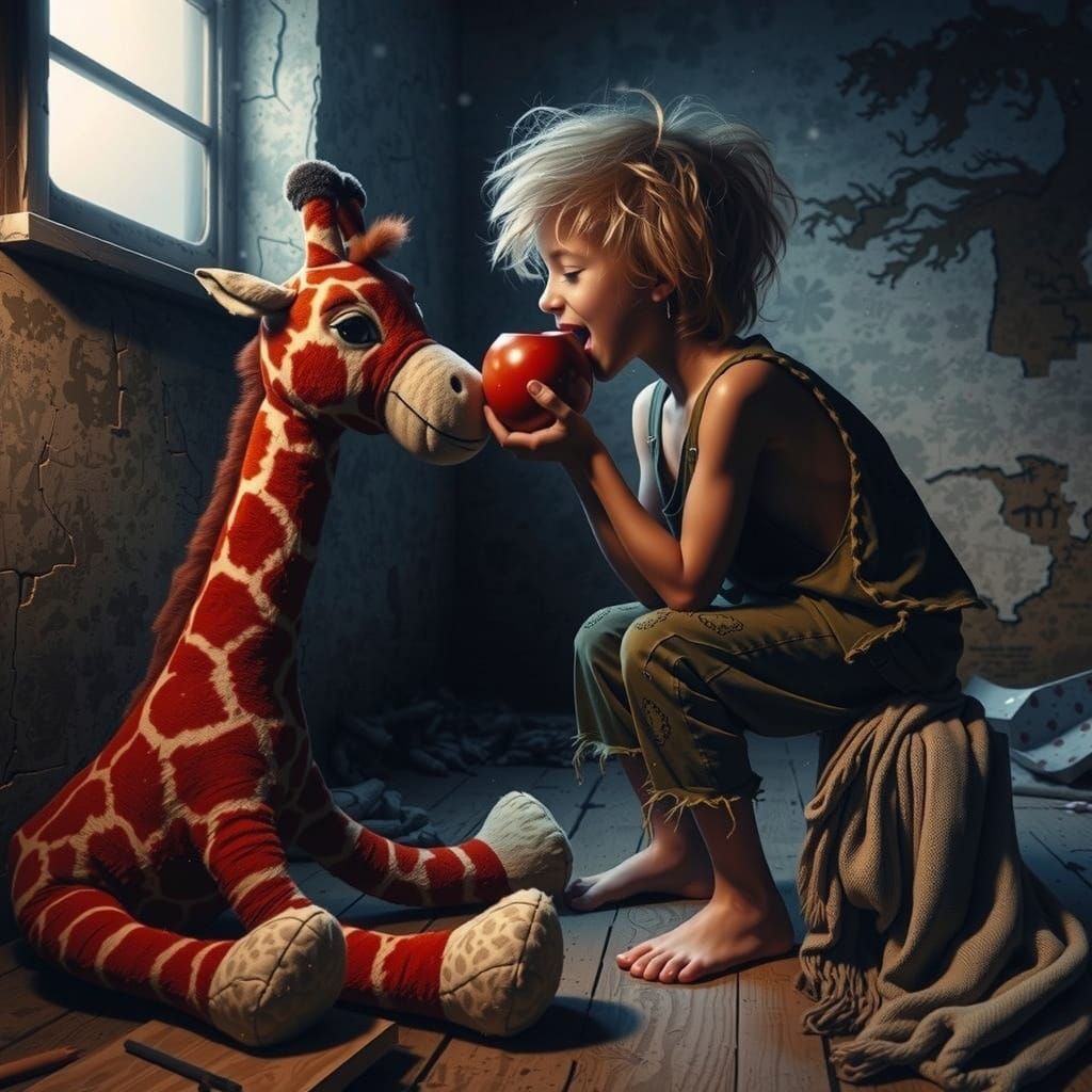 Giraffe in Whimsical Savannah Landscape