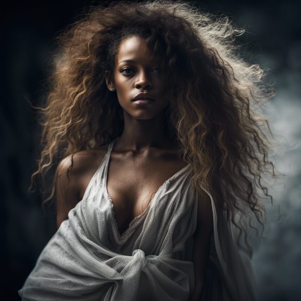 Hyperrealistic Portrait of Rihanna Lookalike in Ambient Ligh...