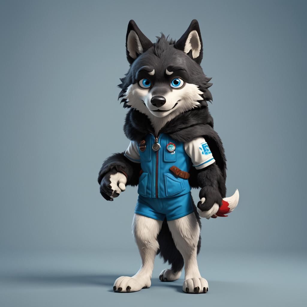 Russian Wolf Costume: Pixar-Style 3D Digital Art