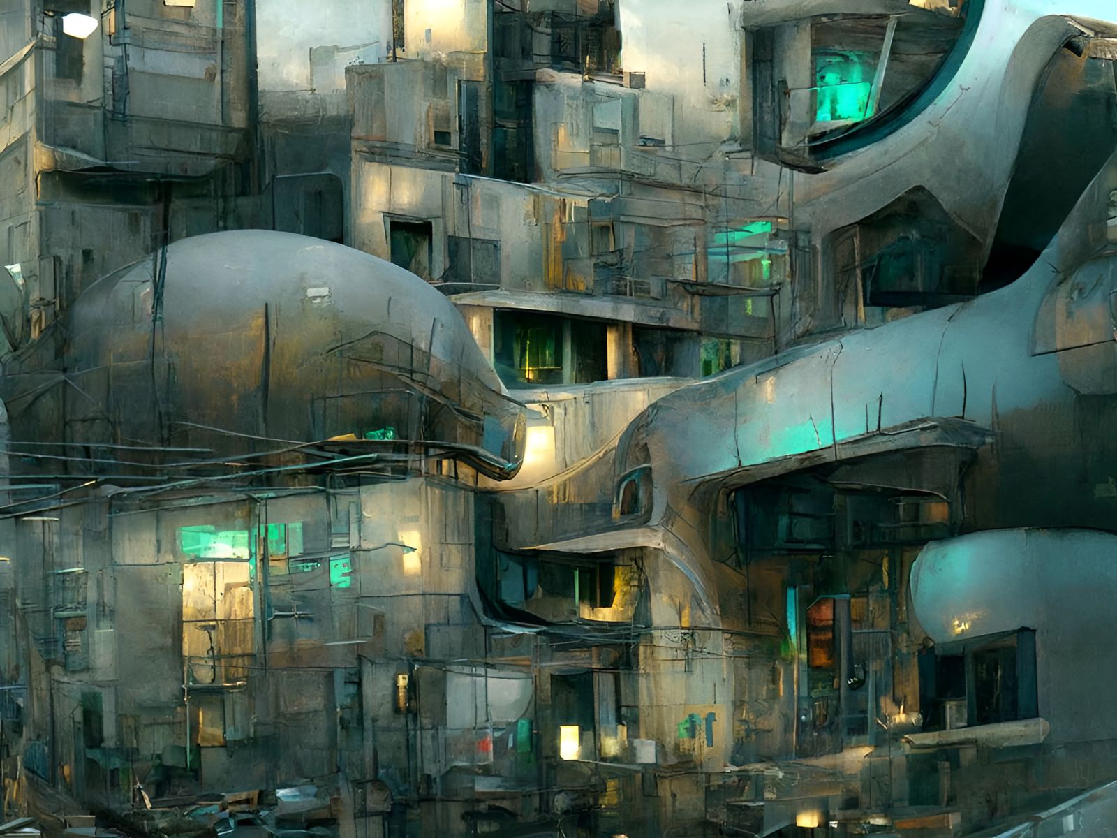 Dystopian Alien Pod Apartments in Cyberpunk Style