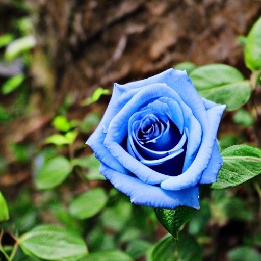 Enchanted Blue Rose in Forest, DSLR Photography