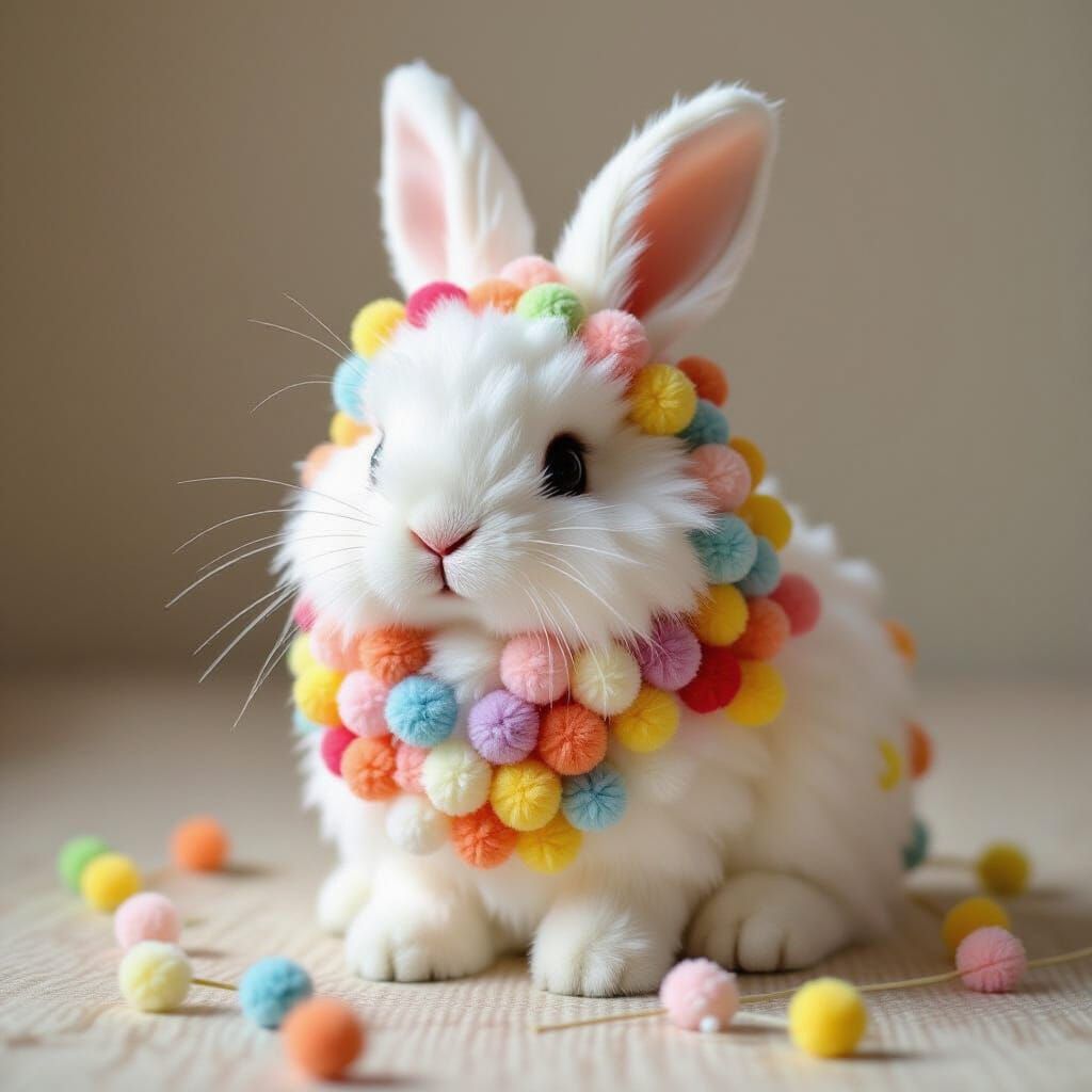 Colorful Pom Pom Bunny Rabbit Creation